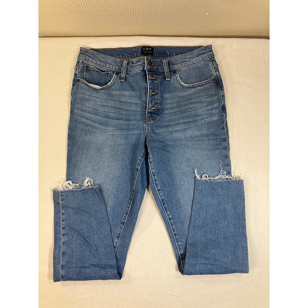 J.Crew 9 Inch High Rise Skinny Jeans Womens 29 Blue Sz M Wash Raw Hem Button Fly